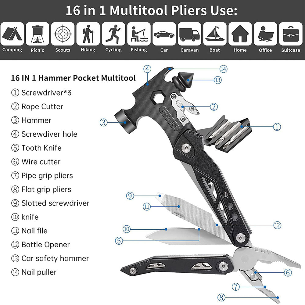 Multifunctional Survival Hammer Stainless Steel Alloy Material